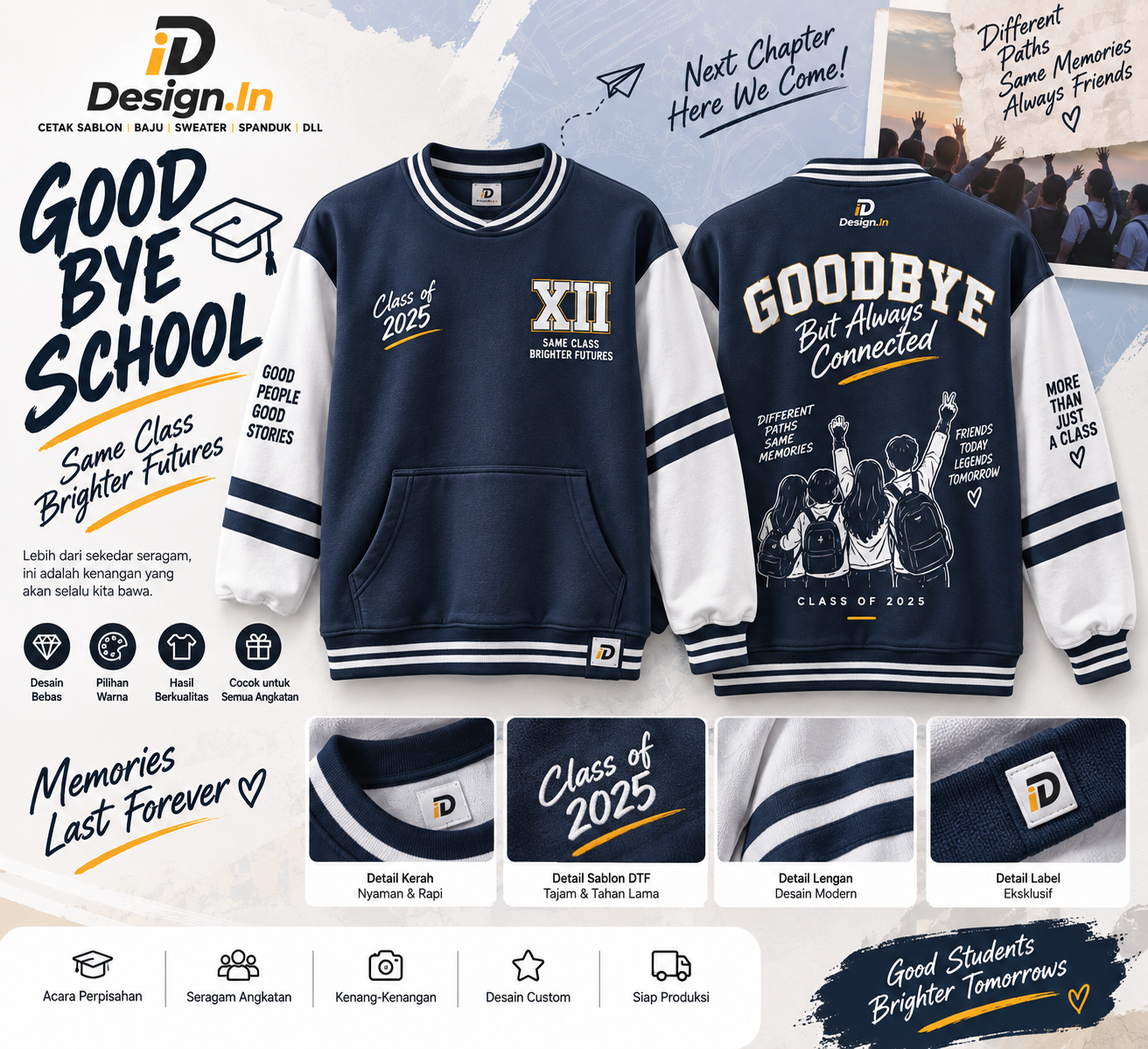 Sweater varsity custom Good Bye School Class of 2025 Design.In