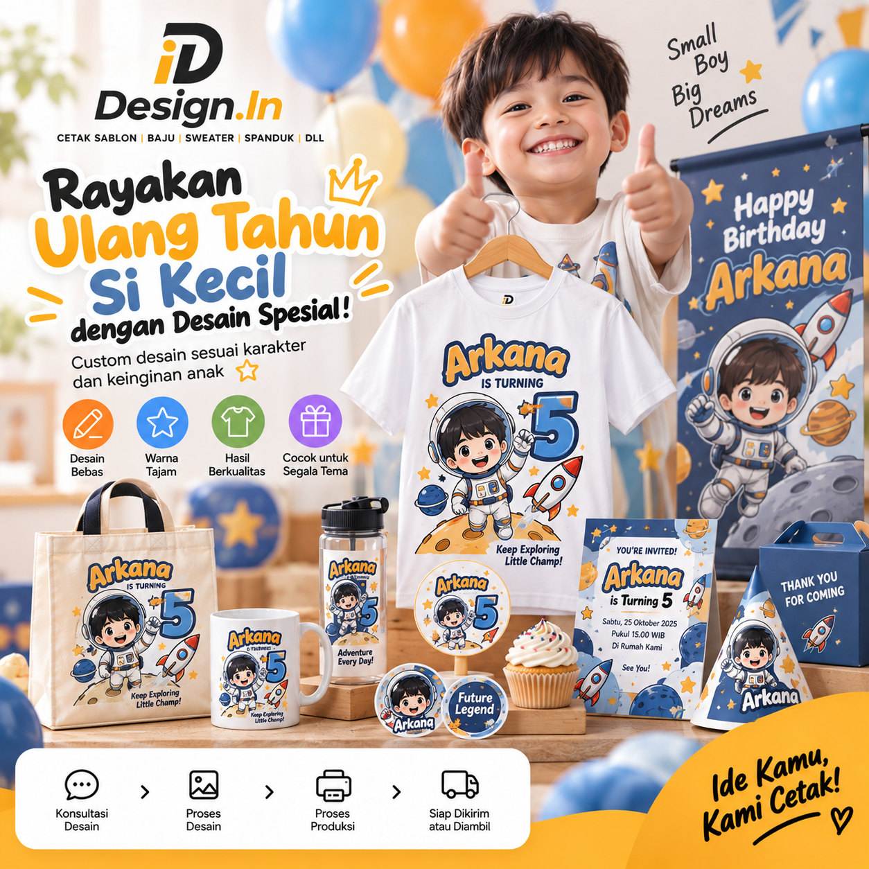 Paket ulang tahun anak custom kaos totbag mug tumbler Design.In